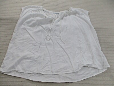 #ad New Directions Womens Shirt 2X White Linen Blend V Neck Sleeveless Drawstring $24.99