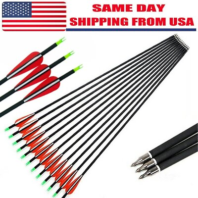 #ad #ad 12Pcs 28 30 Carbon Arrows 7.8mm for Compound Recurve Bow Target Hunting Shooting $29.99