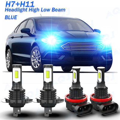 #ad 4x H7 H11 blue LED Headlight High Low Beam Combo Bulbs For Ford Fusion 2006 2018 $26.39