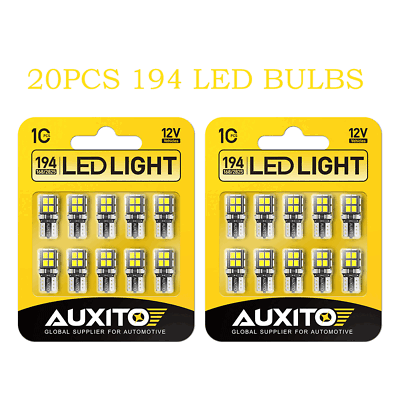 #ad 20Pcs AUXITO White T10 LED Bulb Car Interior License Light 2825 192 194 6500K $20.89