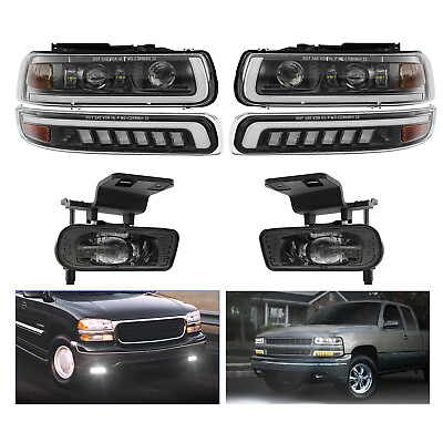 #ad Fit For 99 02 Chevy Silverado 00 06 Tahoe DRL LED Headlights Lamps Fog Lights $355.98