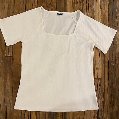 #ad Torrid Blouse Women#x27;s 2X White Short Sleeves Ribbed Square Neck Top Ladies NEW $17.77