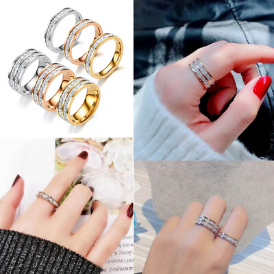 #ad Circlet Stainless Steel Rhinestone Rings Zircon Rings Finger Ring $8.03