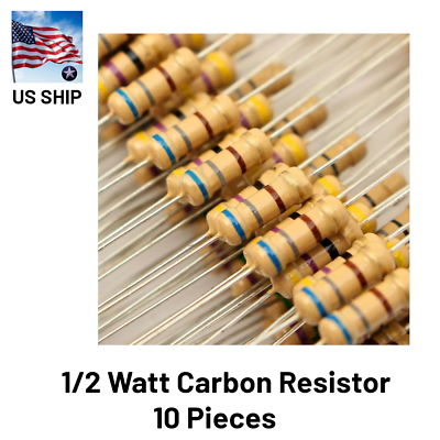 #ad #ad Carbon Film Resistor 1 2W 0.5 Watt 5% Tolerance 10 Pieces US Shipping $3.59