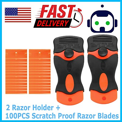 #ad 100 Pcs Plastic Razor Blades 2 Razor Scraper Double Edged Sticker Removal Tool $7.75