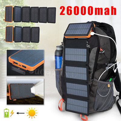 26800mAh Solar Power Bank 6 Solar Panel Foldable Portable Charger For Cellphone $34.99