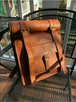 #ad Men#x27;s Real Travel Backpack Rucksack Laptop Genuine Vintage New Leather Bag $61.75