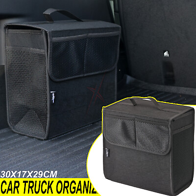 #ad Car Foldable Boot Organizer Rear Trunk Storage Bag Felt Box Extra Net Pockets US $10.59