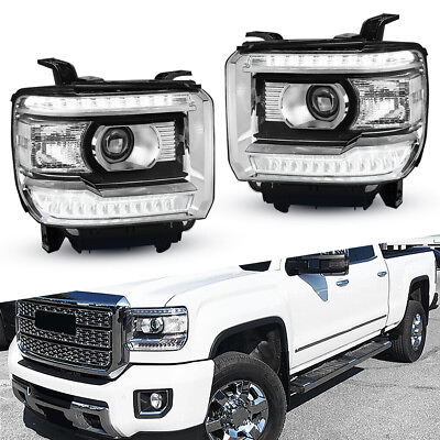 #ad For 2014 2018 GMC Sierra 1500 2500 3500 Clear OE Style LED DRL Head Lights Lamps $307.79