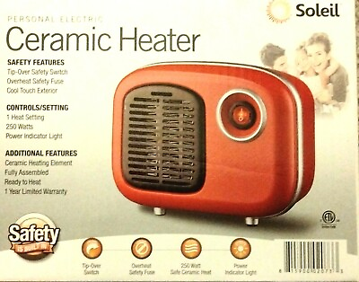 #ad Soleil Retro Ceramic Mini Heater Electric Office Small Spaces 250W Red or Blue $24.99