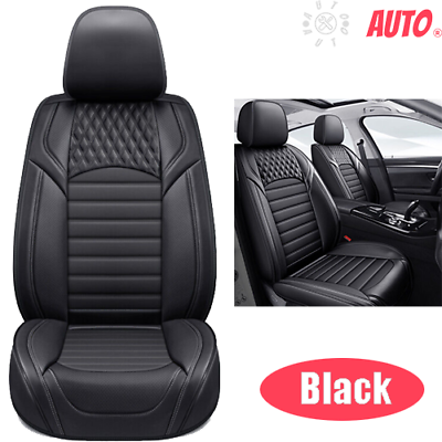 #ad Full Set Universal Car Seat Covers 5 Seats Front Rear Protector Cushion Black $75.99