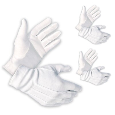 3 Pairs 100% Cotton White Marching Parade Formal Dress Gloves M XL $9.95