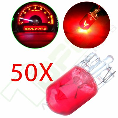 #ad 50X T10 194 Red Glass Halogen Wedge Bulbs Instrument Panel Dash Cluster Lights $9.59