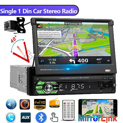 #ad 7quot; Single 1 Din Flip Stereo Car Radio Player Touch Screen BT USB TF AUX Camera $84.99