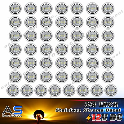 #ad 50X 12V Clear Amber 3 4quot; Side 3 LED Marker Bullet Chrome Stainless Bezel Light $52.95