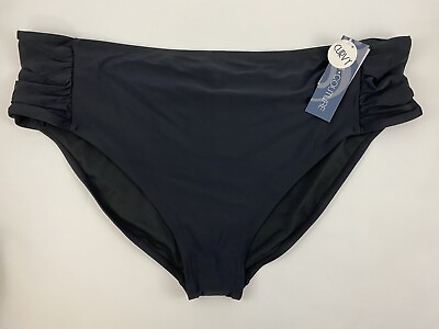 #ad AQUA COUTURE Plus 3X Black Ruched Bikini Swim Bottom NWT $16.99