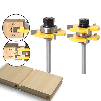 #ad 2x Shank Tongue amp; Groove Joint Assembly Router Bit Set Wood Cutter Cutting Tool $19.79