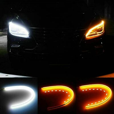 #ad 2 x 60CM DRL LED Light Amber Sequential Flexible Turn Signal Strip for Headlight $13.99