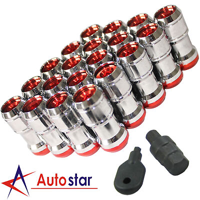 #ad 20 Pcs Red M12X1.5 Extended Dust Cap Steel Wheel Rim Lug Nuts With Lock Key $42.97