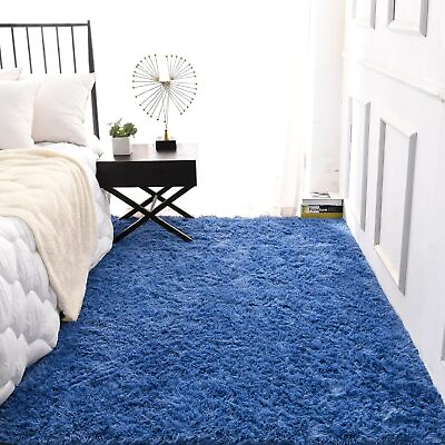 #ad Floralux 5x8 Shag Area Rug Dark Blue Fluffy Shaggy Rugs for Bedroom Living Room $28.99