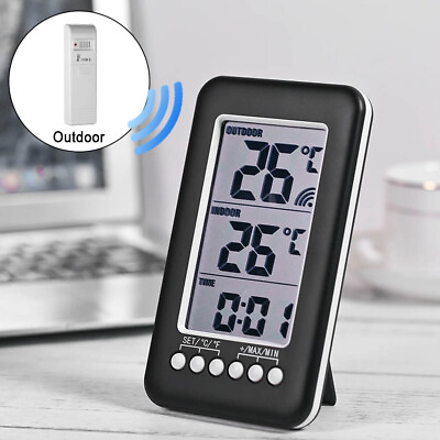 #ad Digital Thermometer Clock Wireless Transmitter Indoor Outdoor Temperature Meter $10.49