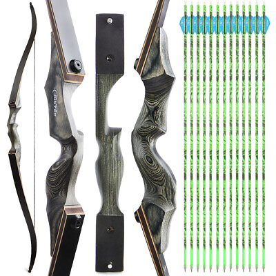 #ad 60quot; Hunting Recurve Bow 20 60lbs Takedown Wooden Bow Carbon Arrow Archery Target $39.98