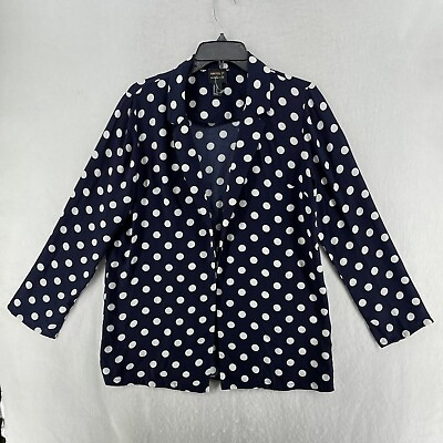 #ad Forever 21 Blazer Jacket Womens M Navy Polka Dot Casual Office Long Sleeves $14.99