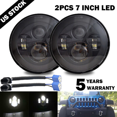 #ad Pair 7quot; Inch LED Headlight Round HI LO Sealed Beam for Chevy Pickup Truck 3100 $38.29