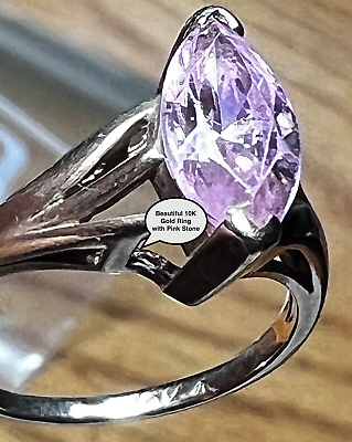 #ad 10K White Gold Ring Signed Marquise Cut Pink Stone Accent Size 6 G 145 $149.99