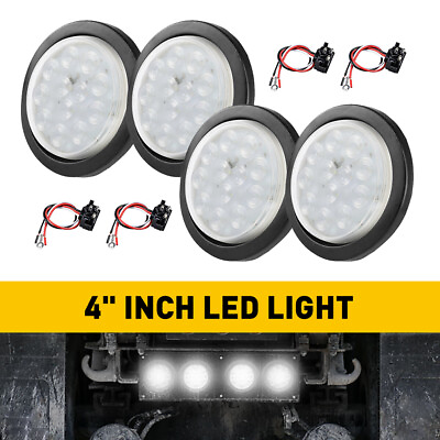 #ad 4pcs 4 Inch Round Red 12Led Stop Brake Tail Lights Trailer Truck Clear DC 12V US $36.76