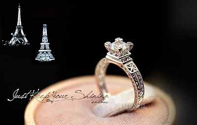 #ad Silver Cubic Zirconia Paris The Eiffel Tower Engagement Ring $8.99