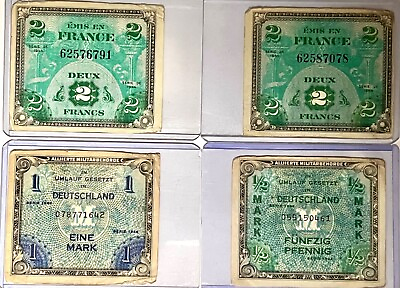 #ad 1944 Germany Allied World War II 4 Military Payments Old Currency $25.00