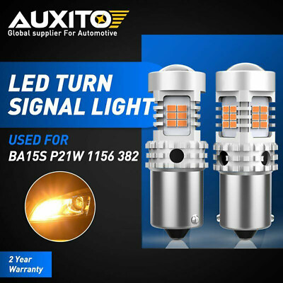 #ad 2X AUXITO CANBUS ERROR FREE BA15S 7506 1156 Amber Car LED Turn Signal Light LN $18.99