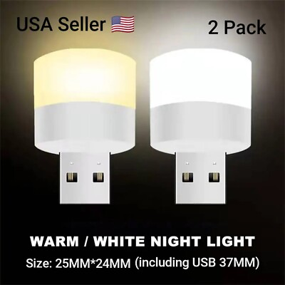 #ad 2PC USB Portable LED Mini Nights Light Small Round Lamp Computer Mobile Power US $4.65