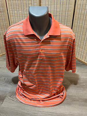 #ad Nike Golf SS Men#x27;s Polo Shirt Dri Fit Medium Peach Striped H67 Light Orange $12.91
