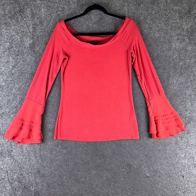 #ad White House Black Market Top Womens Small Orange Red Flare Sleeve Blouse $13.59