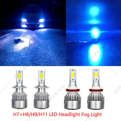 #ad H7 H11 Ice Blue LED Headlight Bulbs Kit High Low Beam Total 144W 16000LM 8000K $26.70