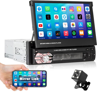 #ad Single 1 Din 7quot; Flip Stereo Car Radio Player Touch Screen BT USB SD AUX Camera $69.99