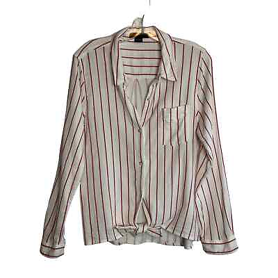 #ad Sanctuary Hayley Cotton Tie front Shirt In Simply Stripe White Red Womens Large $26.00