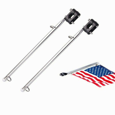 #ad 2X Stainless Steel 15quot; Boat Flag Pole Holder Fit 7 8quot; 1quot; Rail Mount Adjustable $17.00