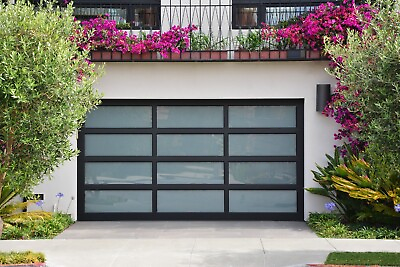 #ad Full View Garage Door 10 ft By 7ft Anodized Matt Black Frame With Frosted Glass $4295.00