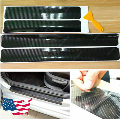 #ad 4x Carbon Fiber Car Door Plate Sill Scuff Cover Anti Scratch Sticker Accessories $7.69