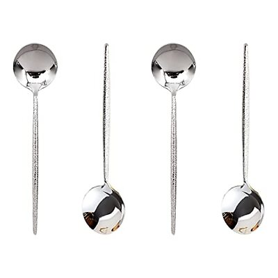 #ad Stainless Steel Hammered Soup Spoon Korean Long Round Handle Spoon 4 Pieces o... $25.82