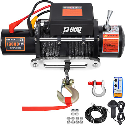 13000LBS Electric Winch 12V Synthetic Rope Off road ATV UTV Truck Towing Trailer $262.90