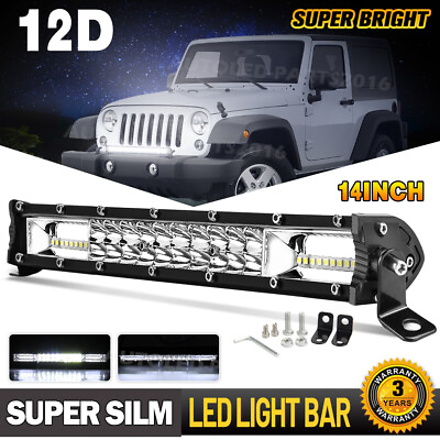 #ad 14quot; 300W Dual Row Spot Flood Combo LED Light Bar Offroad for Jeep Truck Tractor $29.99