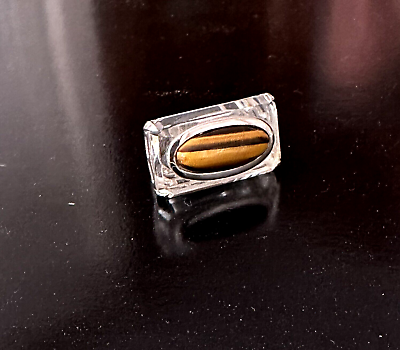 #ad Vintage Sterling Silver 925 Tigers Eye Retro Unique Ring Size 7 $47.49
