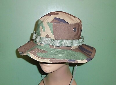 #ad USGI Woodland Camo Ripstop Hot Weather Jungle Boonie Hat Cap Type II All Sizes $19.99