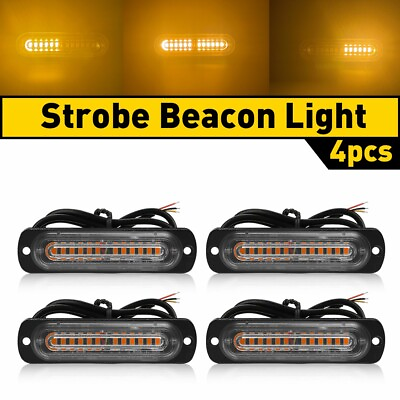 #ad 4PCS Amber Strobe Light Flash Daytime Light Bar Foglight For Car ATV Truck Bus $16.14