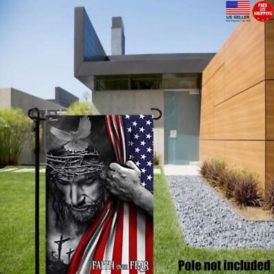 #ad Faith Over Fear America God Jesus Christian#x27;s Flag God Flag Garden Yard Flag. $12.76