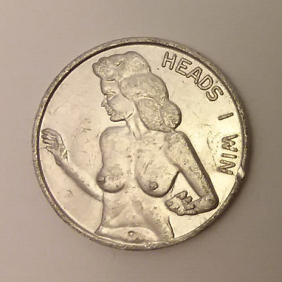 #ad Vintage Nude Woman Heads or Tails Flip Coin Aluminium Token $9.95
